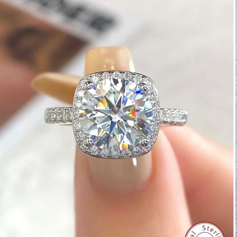 Lab Made Diamond 3ct D Color - VVS1 Square Halo Ring Moissanite Sz 6